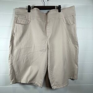 Gloria Vanderbilt Amanda Khaki Bermuda Shorts 22W Slimming Pull On Beige Plus